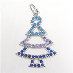 christmas tree, copper pendants paved zircon, platinum plated, approx 15-20mm [FDZN8940]