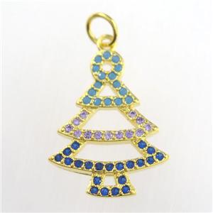 christmas tree, copper pendants paved zircon, gold plated, approx 15-20mm [FDZN8941]