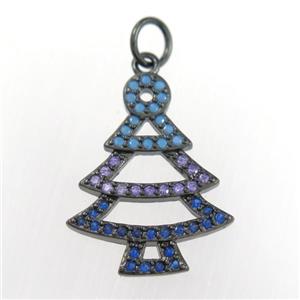 christmas tree, copper pendants paved zircon, black plated, approx 15-20mm [FDZN8942]
