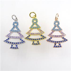 christmas tree, copper pendants paved zircon, mixed color, approx 15-20mm [FDZN8943]