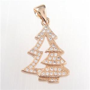 christmas tree, copper pendants paved zircon, rose gold, approx 14-18mm [FDZN8944]