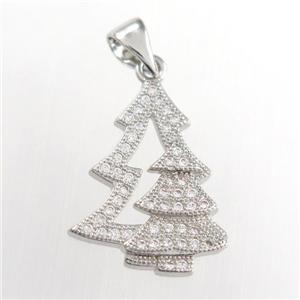 christmas tree, copper pendants paved zircon, platinum plated, approx 14-18mm [FDZN8945]