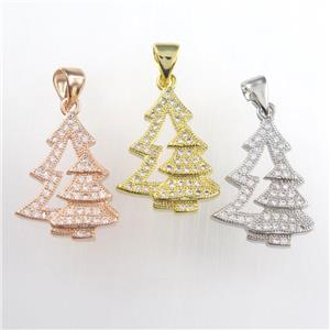 christmas tree, copper pendants paved zircon, mixed color, approx 14-18mm [FDZN8947]