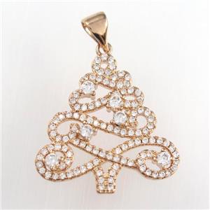 christmas tree, copper pendants paved zircon, rose gold, approx 20-22mm [FDZN8948]