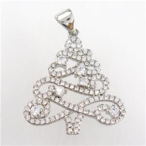 christmas tree, copper pendants paved zircon, platinum plated, approx 20-22mm [FDZN8949]