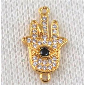 copper hamsahand connector paved zircon, gold plated, approx 10-20mm [FDZN895]