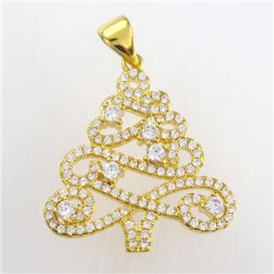 christmas tree, copper pendants paved zircon, gold plated, approx 20-22mm [FDZN8950]