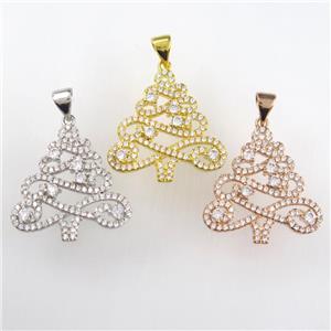 christmas tree, copper pendants paved zircon, mixed color, approx 20-22mm [FDZN8951]