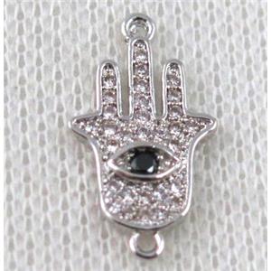 copper hamsahand connector paved zircon, platinum plated, approx 10-20mm [FDZN896]