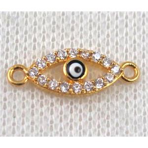 copper evil eye connector paved zircon, gold plated, approx 8-20mm [FDZN897]