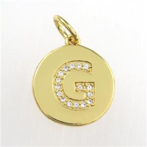 copper pendant paved zircon, letter G, gold plated, approx 15mm dia [FDZN8975]