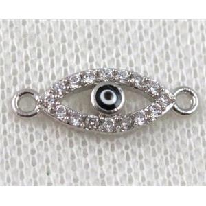 copper evil eye connector paved zircon, platinum plated, approx 8-20mm [FDZN898]