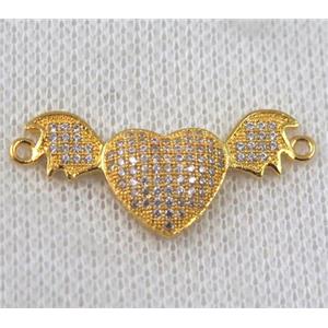 copper wing connector paved zircon, gold plated, approx 14-32mm [FDZN899]