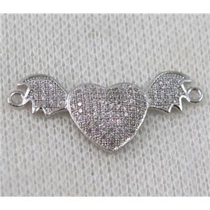 copper wing connector paved zircon, platinum plated, approx 14-32mm [FDZN900]