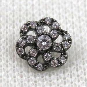 copper flower beads paved zircon, black plated, approx 10mm dia [FDZN901]