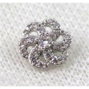 copper flower beads paved zircon, platinum plated, approx 10mm dia [FDZN902]