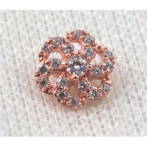 copper flower beads paved zircon, rose gold, approx 10mm dia [FDZN903]