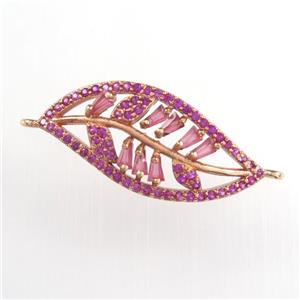 copper leaf connector paved zircon, rose gold, approx 11-27mm [FDZN9036]