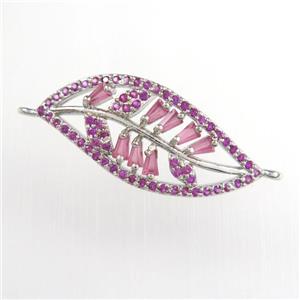 copper leaf connector paved zircon, platinum plated, approx 11-27mm [FDZN9037]