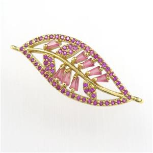 copper leaf connector paved zircon, gold plated, approx 11-27mm [FDZN9038]