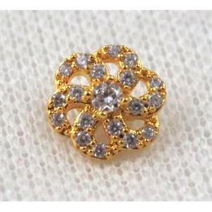 copper flower beads paved zircon, gold plated, approx 10mm dia [FDZN904]