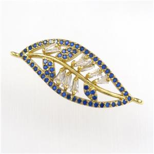 copper leaf connector paved zircon, gold plated, approx 11-27mm [FDZN9042]