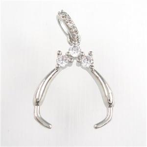 copper clasp bail paved zircon, platinum plated, approx 20-22mm [FDZN9045]