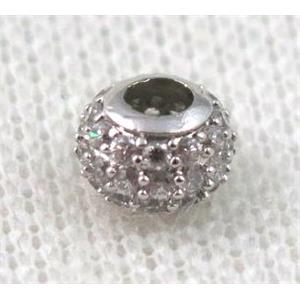 copper beads paved zircon, rondelle, platinum plated, approx 8mm dia, 4mm hole [FDZN905]