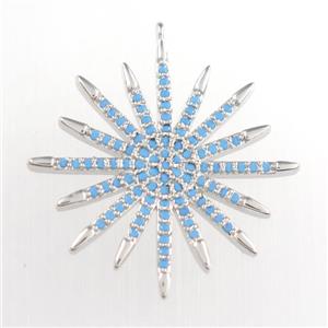 copper starburst pendant paved zircon, turq, platinum plated, approx 25mm dia [FDZN9050]
