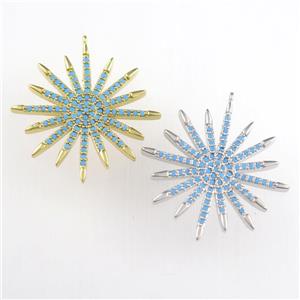 copper starburst pendant paved zircon, turq, mixed, approx 25mm dia [FDZN9052]