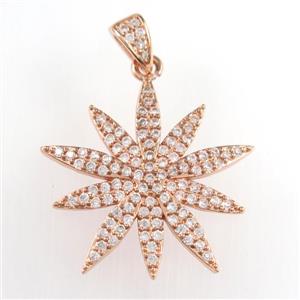 copper flower pendant paved zircon, rose gold, approx 28mm dia [FDZN9053]