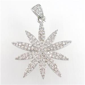 copper flower pendant paved zircon, platinum plated, approx 28mm dia [FDZN9054]
