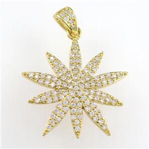 copper flower pendant paved zircon, gold plated, approx 28mm dia [FDZN9055]