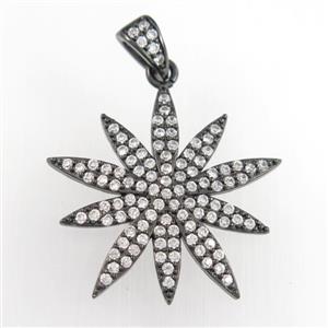 copper flower pendant paved zircon, black plated, approx 28mm dia [FDZN9056]