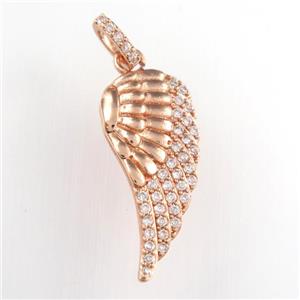 copper angel wing pendant paved zircon, rose gold, approx 13-28mm [FDZN9058]