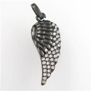 copper angel wing pendant paved zircon, black plated, approx 13-28mm [FDZN9061]