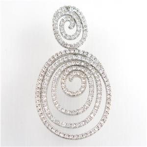 copper pendant paved zircon, rebirth, platinum plated, approx 10-13mm, 21-26mm [FDZN9064]