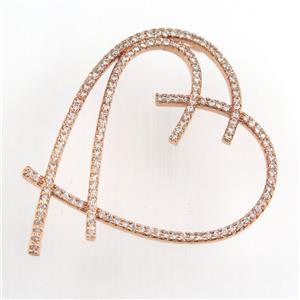 copper heart pendant paved zircon, rose gold, approx 35-40mm [FDZN9068]