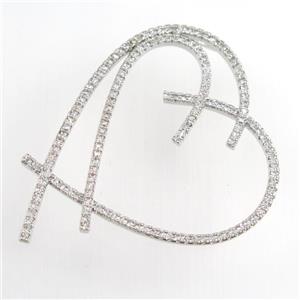 copper heart pendant paved zircon, platinum plated, approx 35-40mm [FDZN9069]
