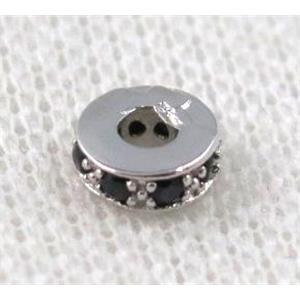 copper rondelle beads paved zircon, platinum plated, approx 7mm dia [FDZN907]