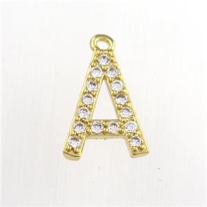 copper pendant paved zircon, letter A, gold plated, approx 9-13mm [FDZN9073]