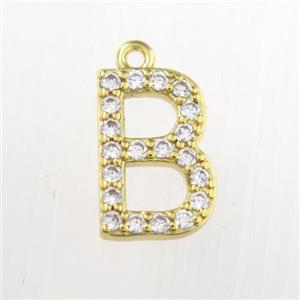 copper pendant paved zircon, letter B, gold plated, approx 9-13mm [FDZN9074]