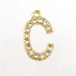 copper pendant paved zircon, letter C, gold plated, approx 9-13mm [FDZN9075]