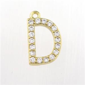 copper pendant paved zircon, letter D, gold plated, approx 9-13mm [FDZN9076]
