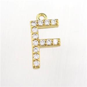 copper pendant paved zircon, letter F, gold plated, approx 9-13mm [FDZN9078]