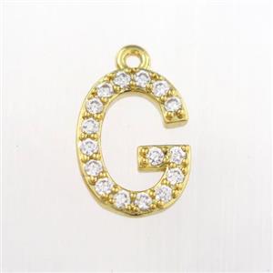 copper pendant paved zircon, letter G, gold plated, approx 9-13mm [FDZN9079]