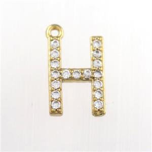 copper pendant paved zircon, letter H, gold plated, approx 9-13mm [FDZN9080]