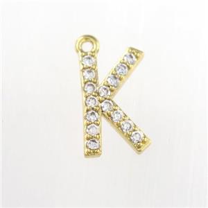 copper pendant paved zircon, letter K, gold plated, approx 9-13mm [FDZN9083]