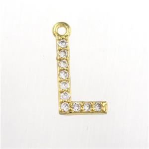 copper pendant paved zircon, letter L, gold plated, approx 9-13mm [FDZN9084]