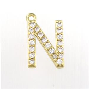 copper pendant paved zircon, letter N, gold plated, approx 9-13mm [FDZN9085]